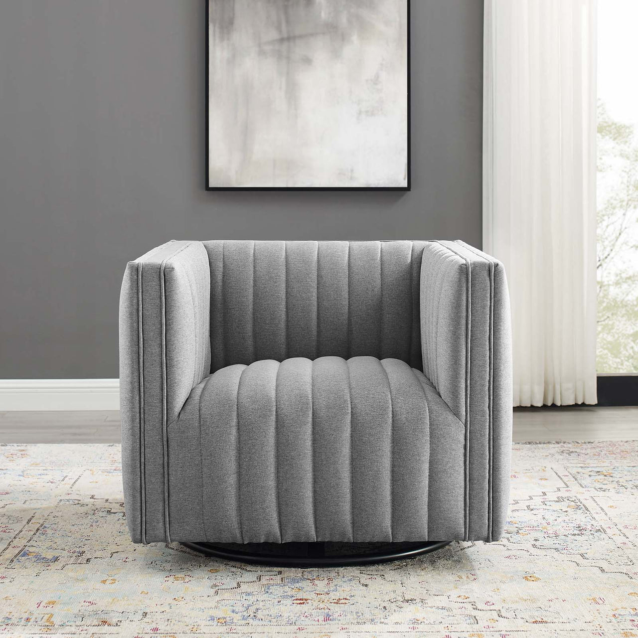 Evoke Swivel Upholstered Armchair, Light Gray