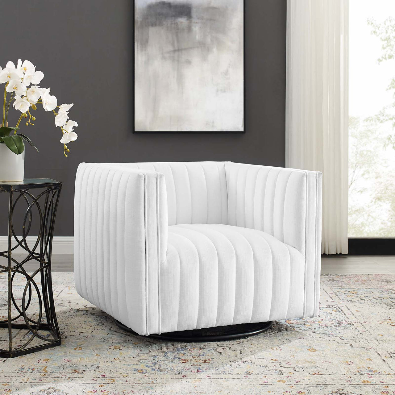 Evoke Swivel Upholstered Armchair, White
