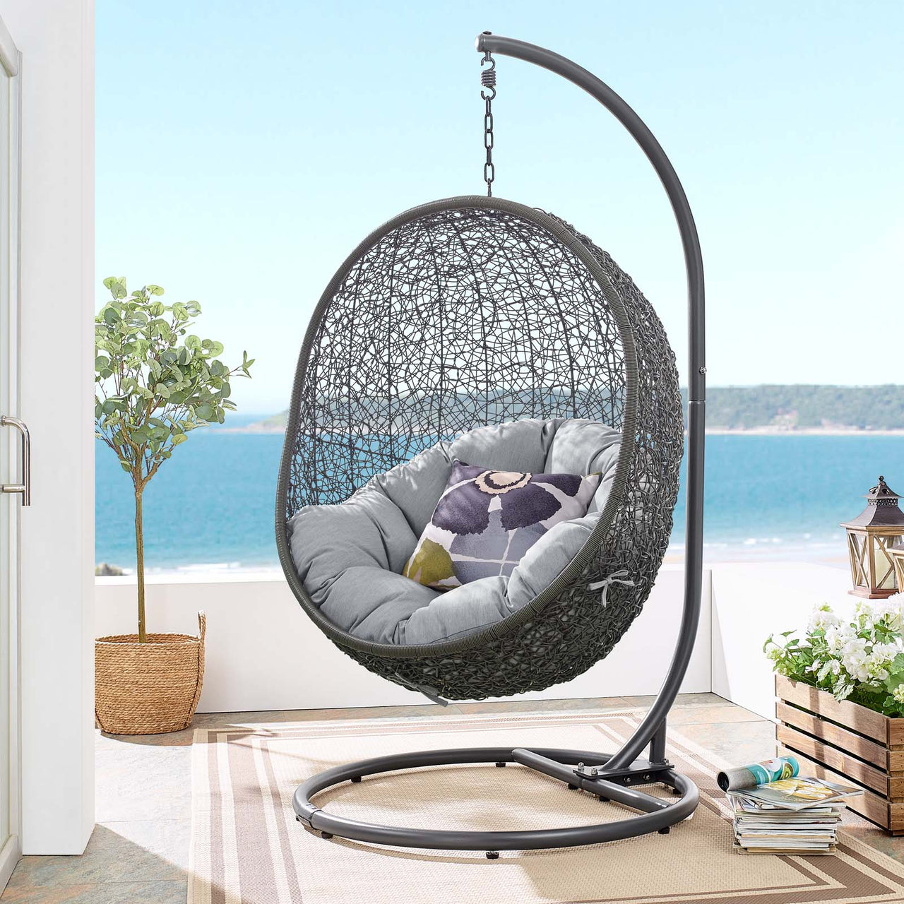 Shell Alfresco Sunbrella® Swing Chair w/ Stand, Gray