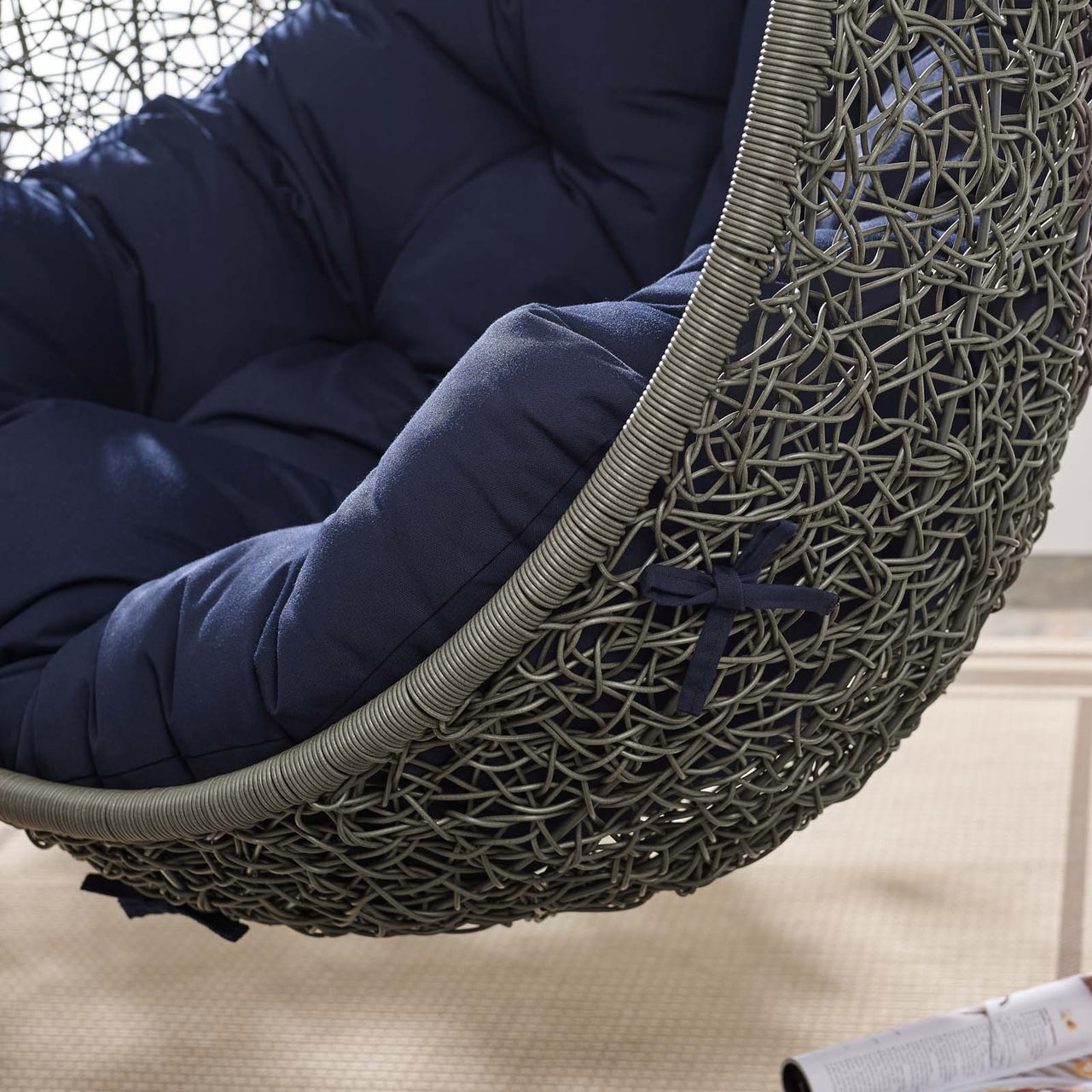 Shell Alfresco Sunbrella® Swing Chair w/ Stand, Gray & Navy