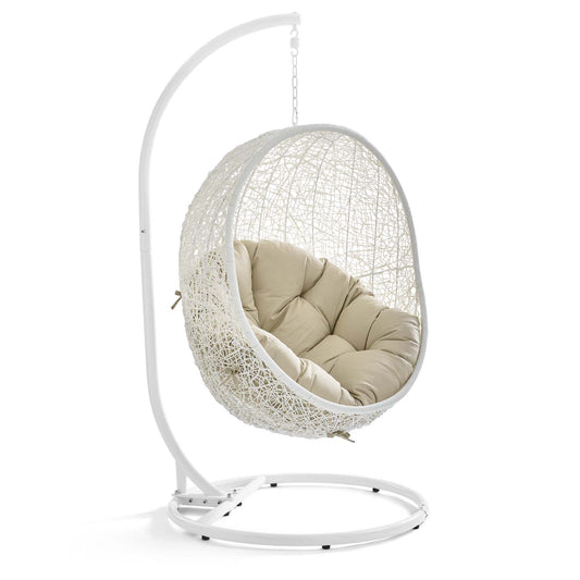 Shell Alfresco Sunbrella® Swing Chair w/ Stand, White & Beige