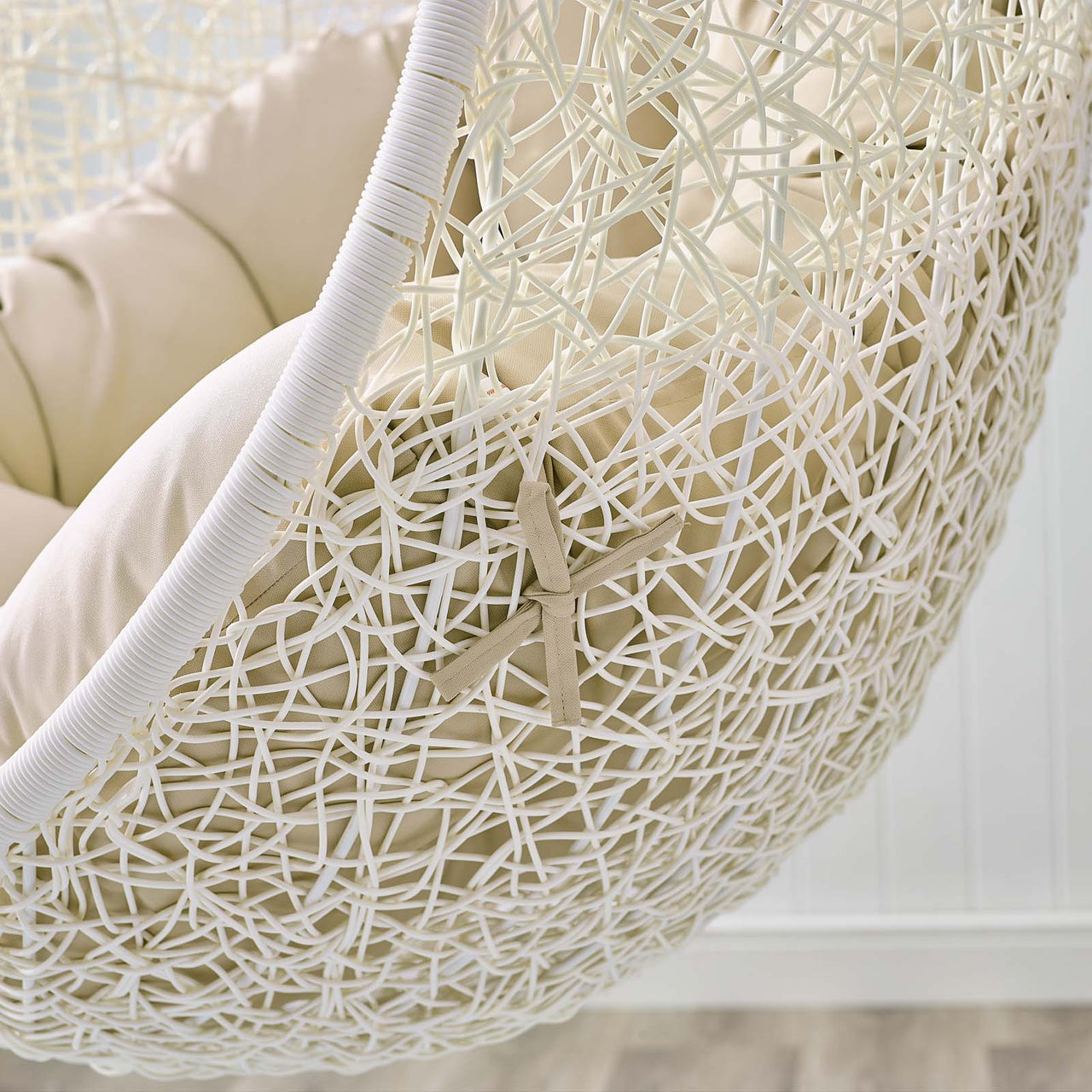 Shell Alfresco Sunbrella® Swing Chair w/ Stand, White & Beige