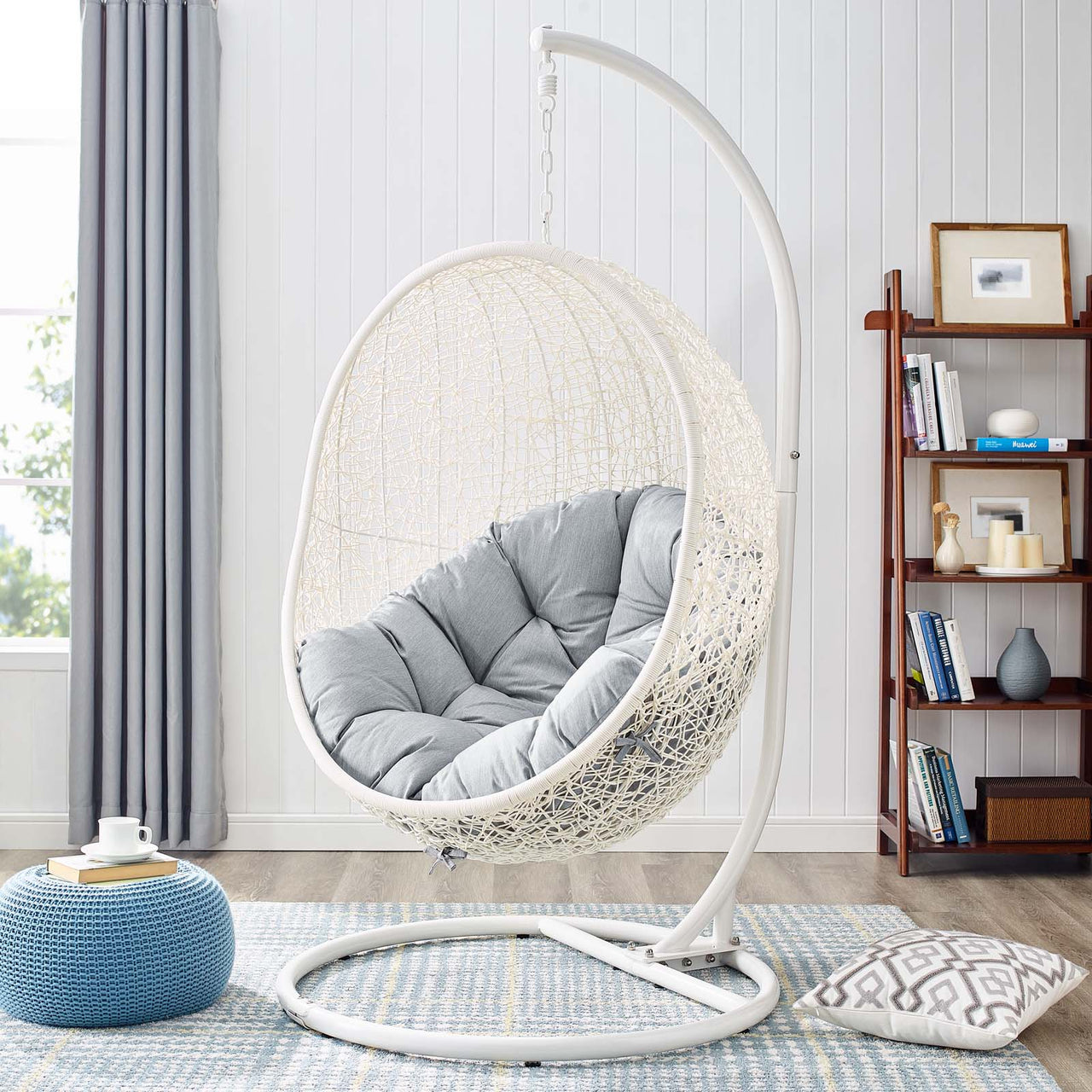 Shell Alfresco Sunbrella® Swing Chair w/ Stand, White & Gray