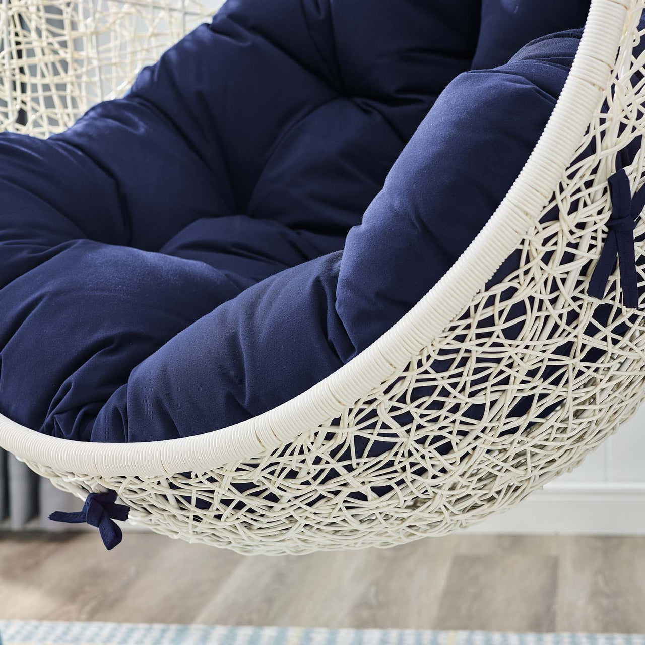 Shell Alfresco Sunbrella® Swing Chair w/ Stand, White & Navy