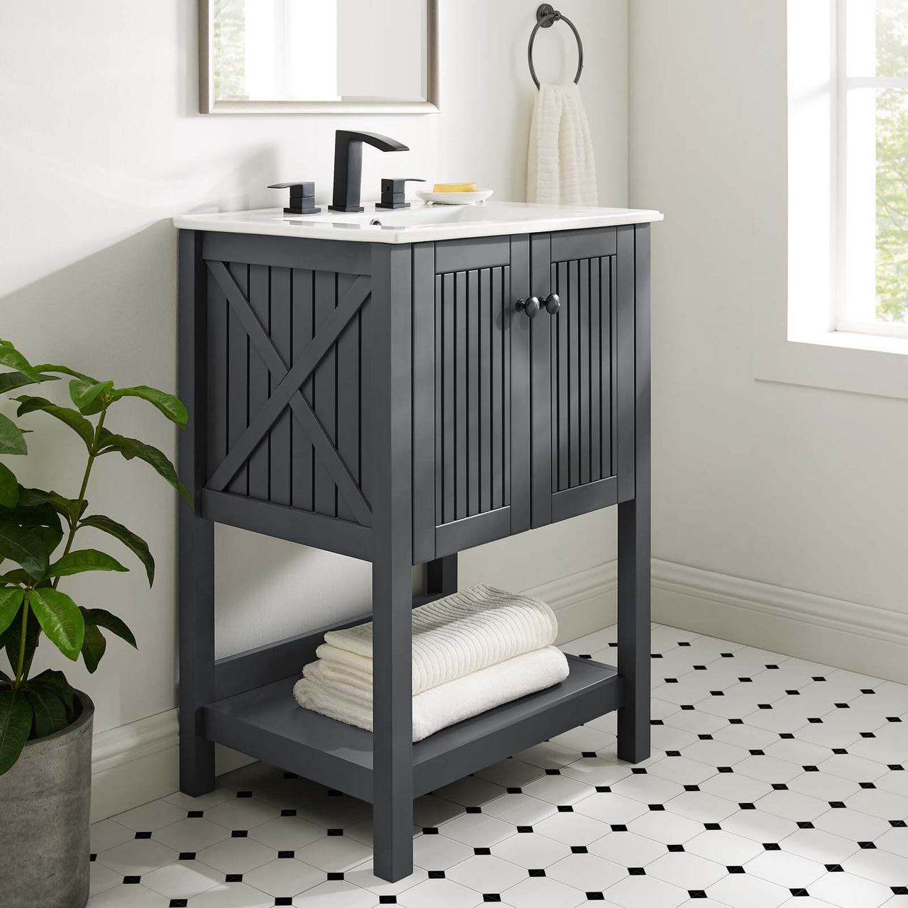 Barn Vanity Base with Storage, Small, Gray