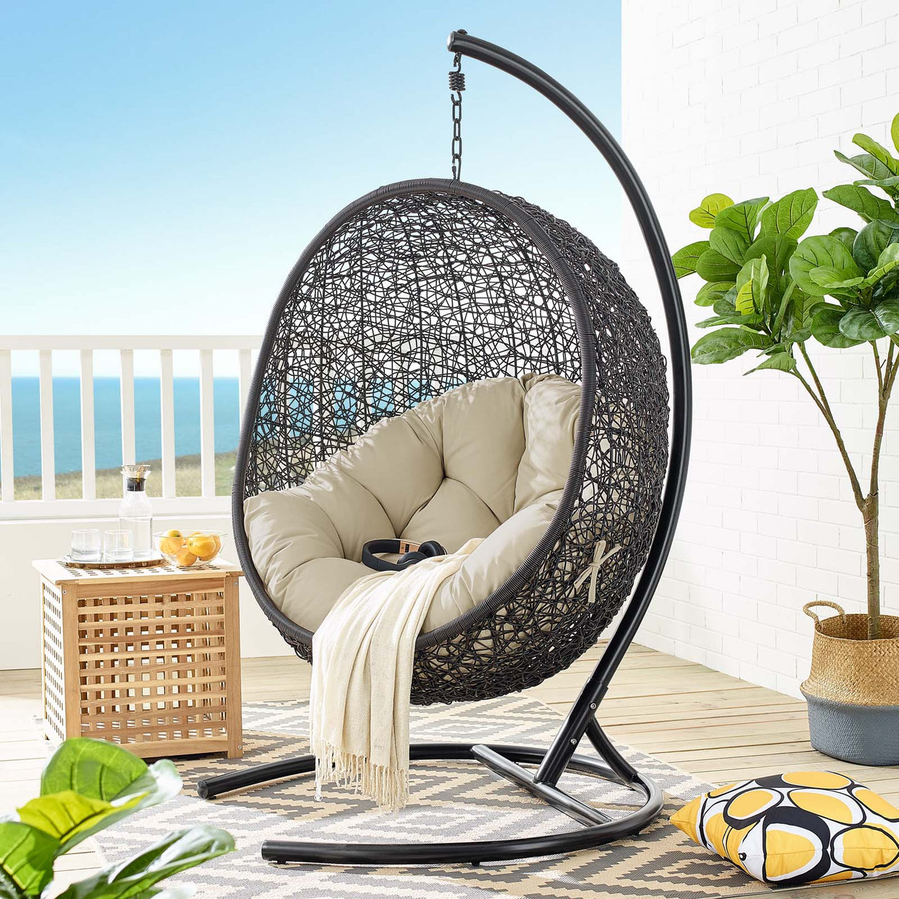 Chrysalis Luxe Sunbrella® Swing Alfresco Lounge Chair, Black & Beige