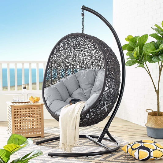 Encase Sunbrella® Swing Outdoor Patio Lounge Chair, Black & Gray