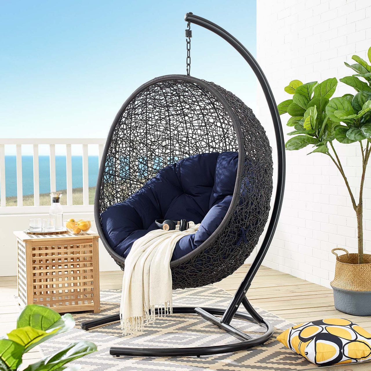 Chrysalis Luxe Sunbrella® Swing Alfresco Lounge Chair, Black & Navy