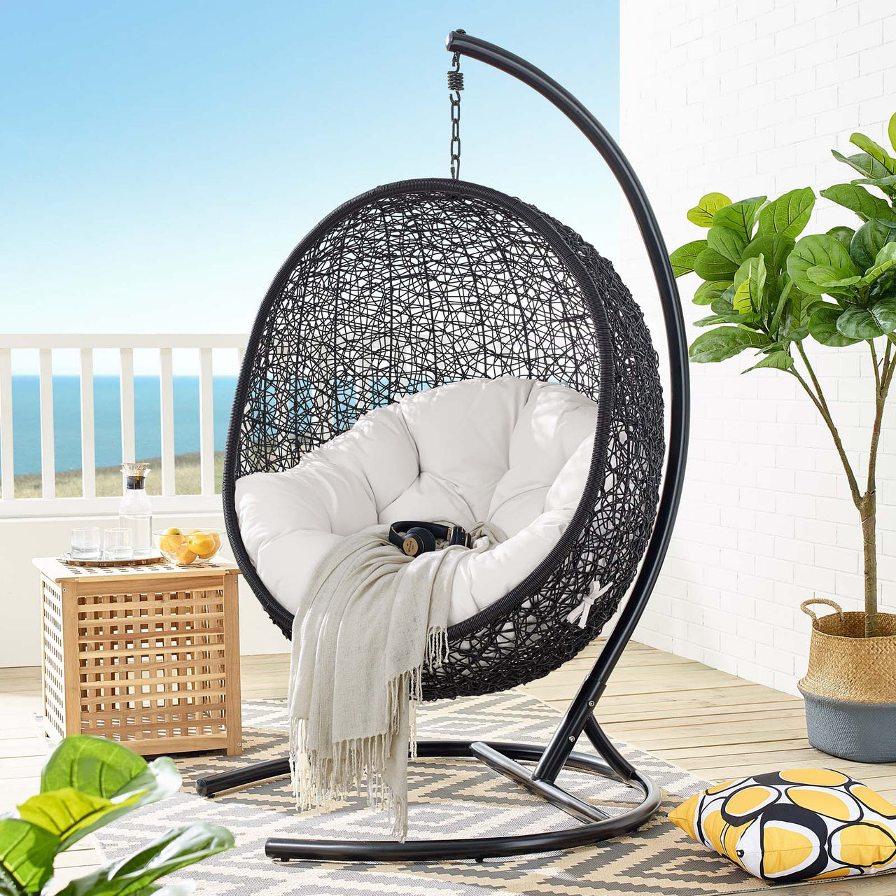 Chrysalis Luxe Sunbrella® Swing Alfresco Lounge Chair, Black & White