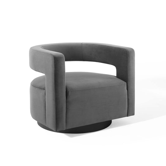 Worldview Upholstered Velvet Swivel Armchair, Gray