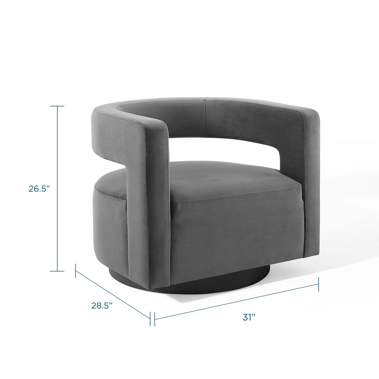 Worldview Upholstered Velvet Swivel Armchair, Gray