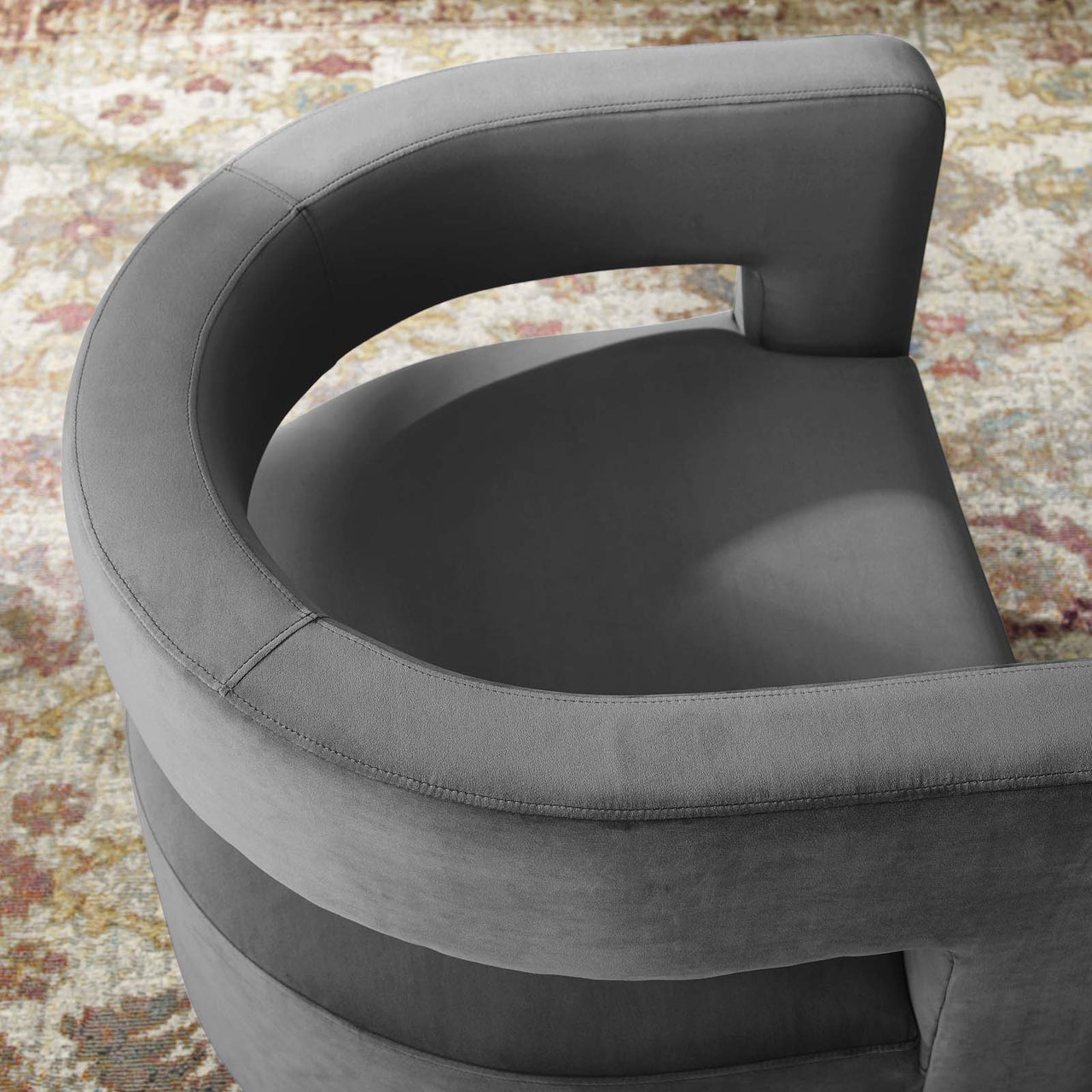 Worldview Upholstered Velvet Swivel Armchair, Gray