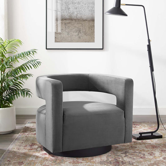 Worldview Upholstered Velvet Swivel Armchair, Gray