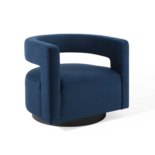 Worldview Upholstered Velvet Swivel Armchair, Dark Blue