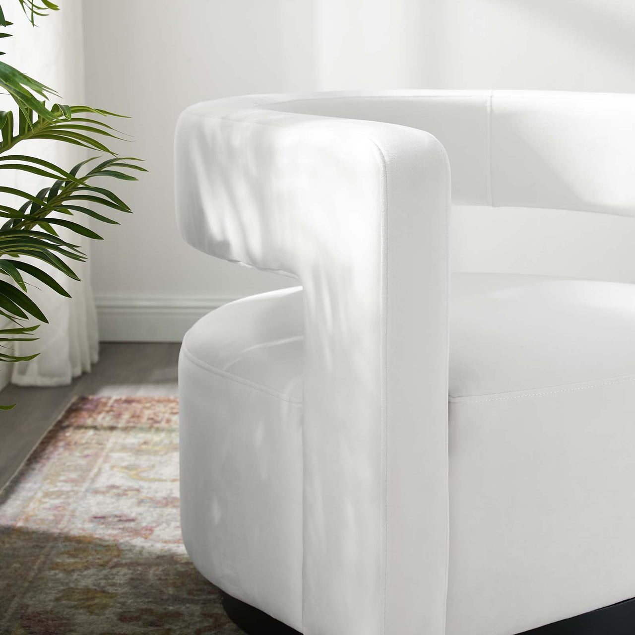 Worldview Upholstered Velvet Swivel Armchair, White