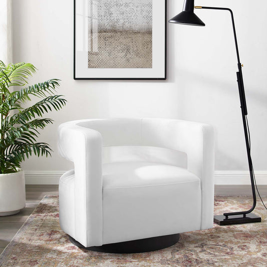 Worldview Upholstered Velvet Swivel Armchair, White