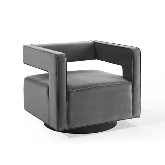 Void Upholstered Velvet Swivel Accent Chair, Gray