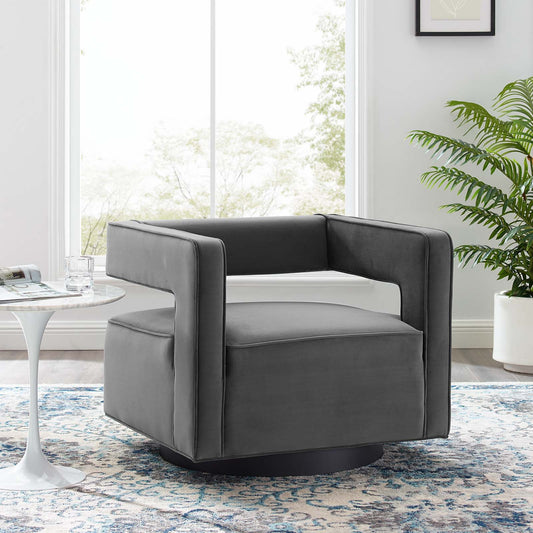Void Upholstered Velvet Swivel Accent Chair, Gray