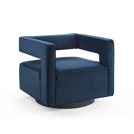 Void Upholstered Velvet Swivel Accent Chair, Dark Blue