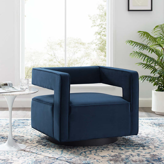 Void Upholstered Velvet Swivel Accent Chair, Dark Blue