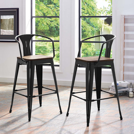 Vintage Flair Bar Stool Set of 2, Black & Brown