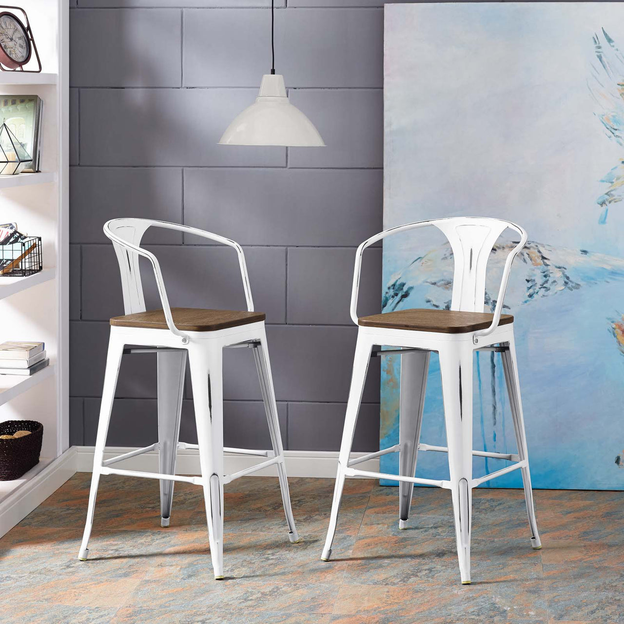 Vintage Flair Bar Stool Set of 2, White