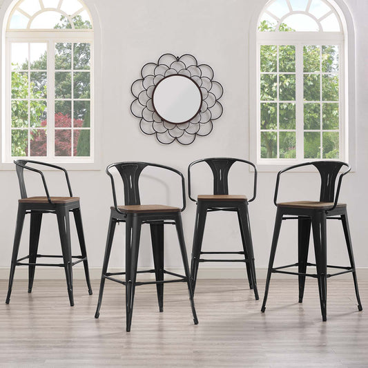 Vintage Flair Bar Stool Set of 4, Black & Brown