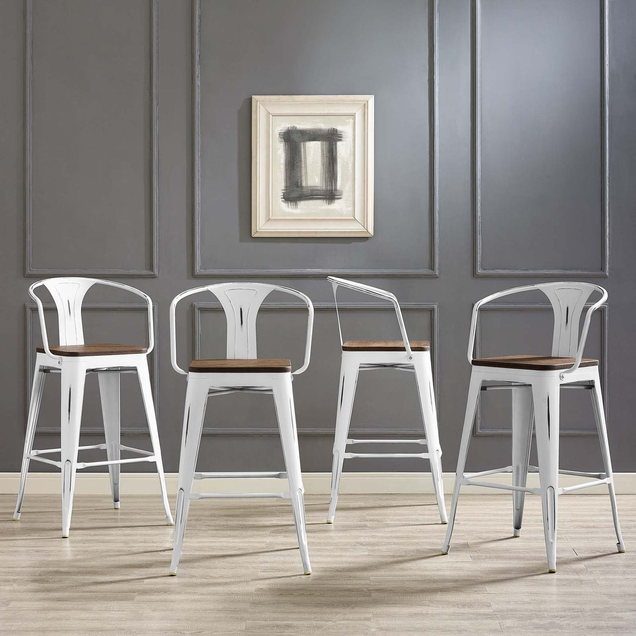 Vintage Flair Bar Stool Set of 4, White