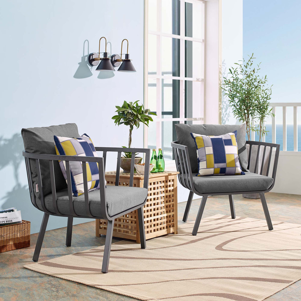 Ocevara Alfresco Armchair Set of 2, Gray & Charcoal