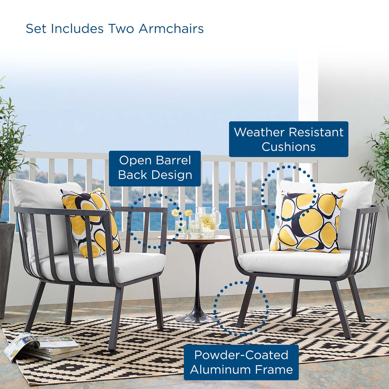 Ocevara Alfresco Armchair Set of 2, Gray & White