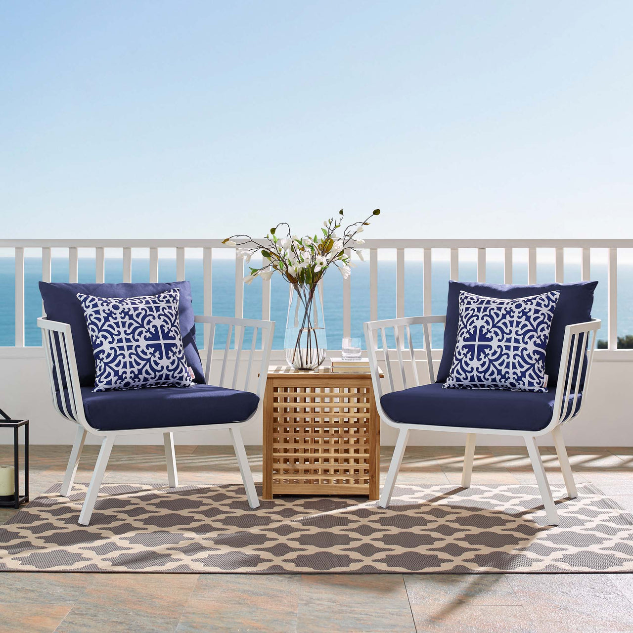Ocevara Alfresco Armchair Set of 2, White & Navy