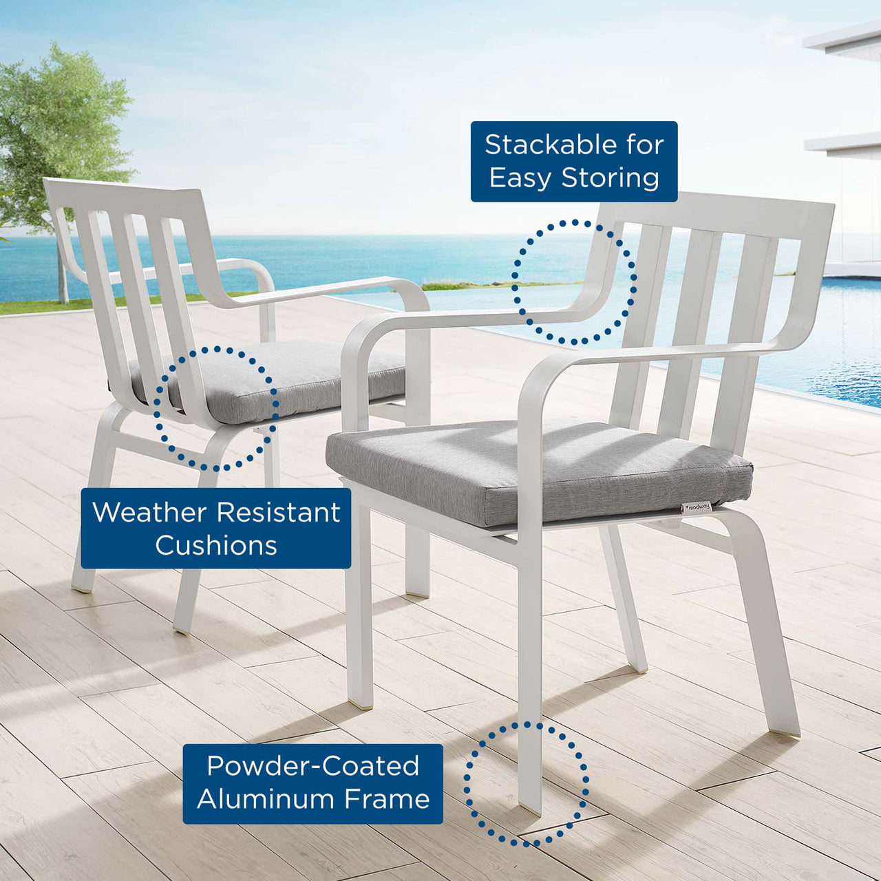 Tessan Alfresco Armchair Set of 2, White & Gray
