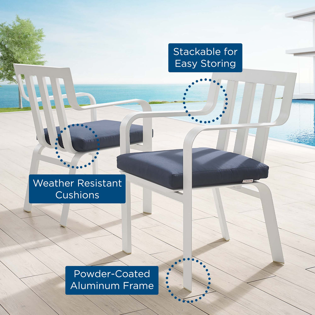 Tessan Alfresco Armchair Set of 2, White & Navy
