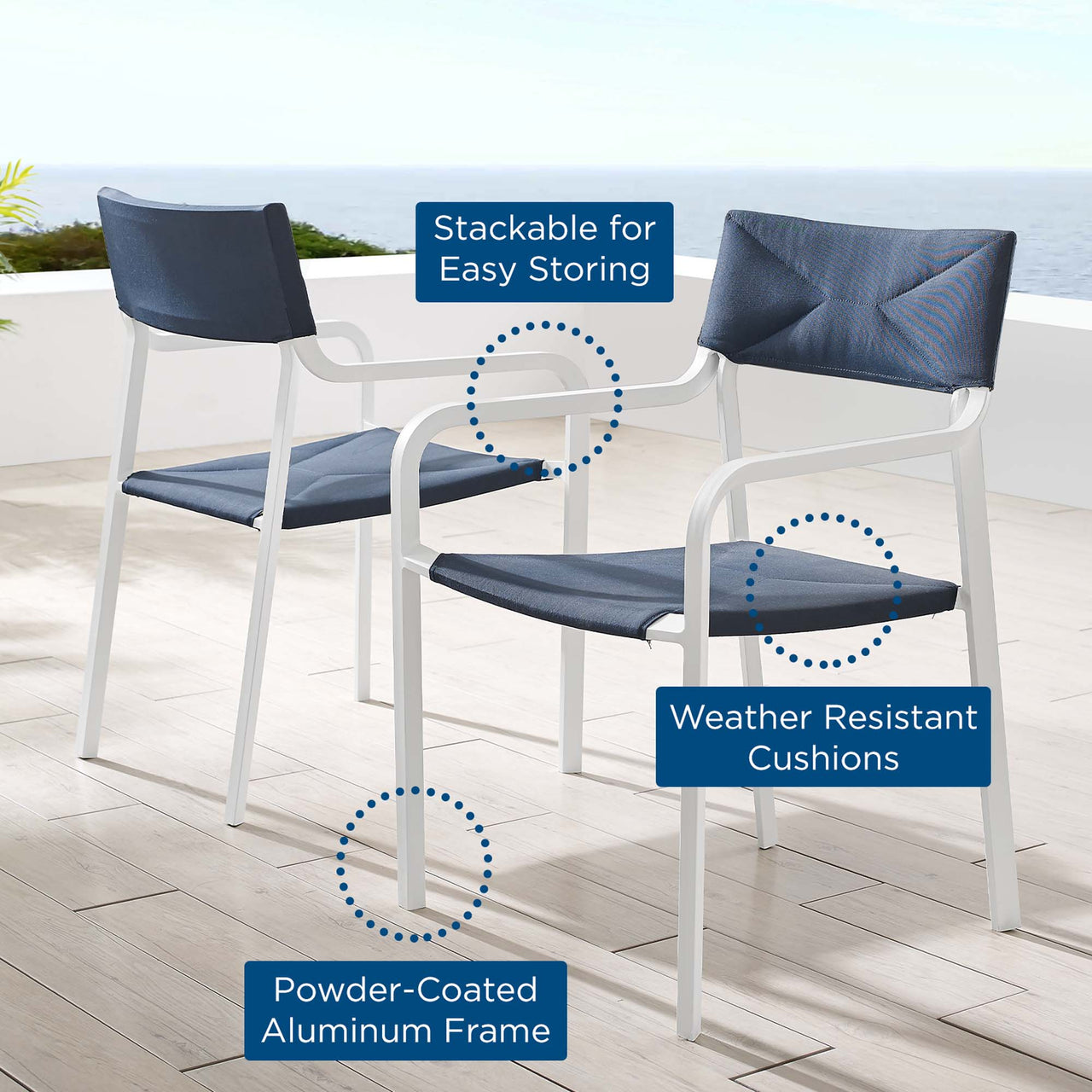 Caelen Alfresco Armchair Set of 2, Navy