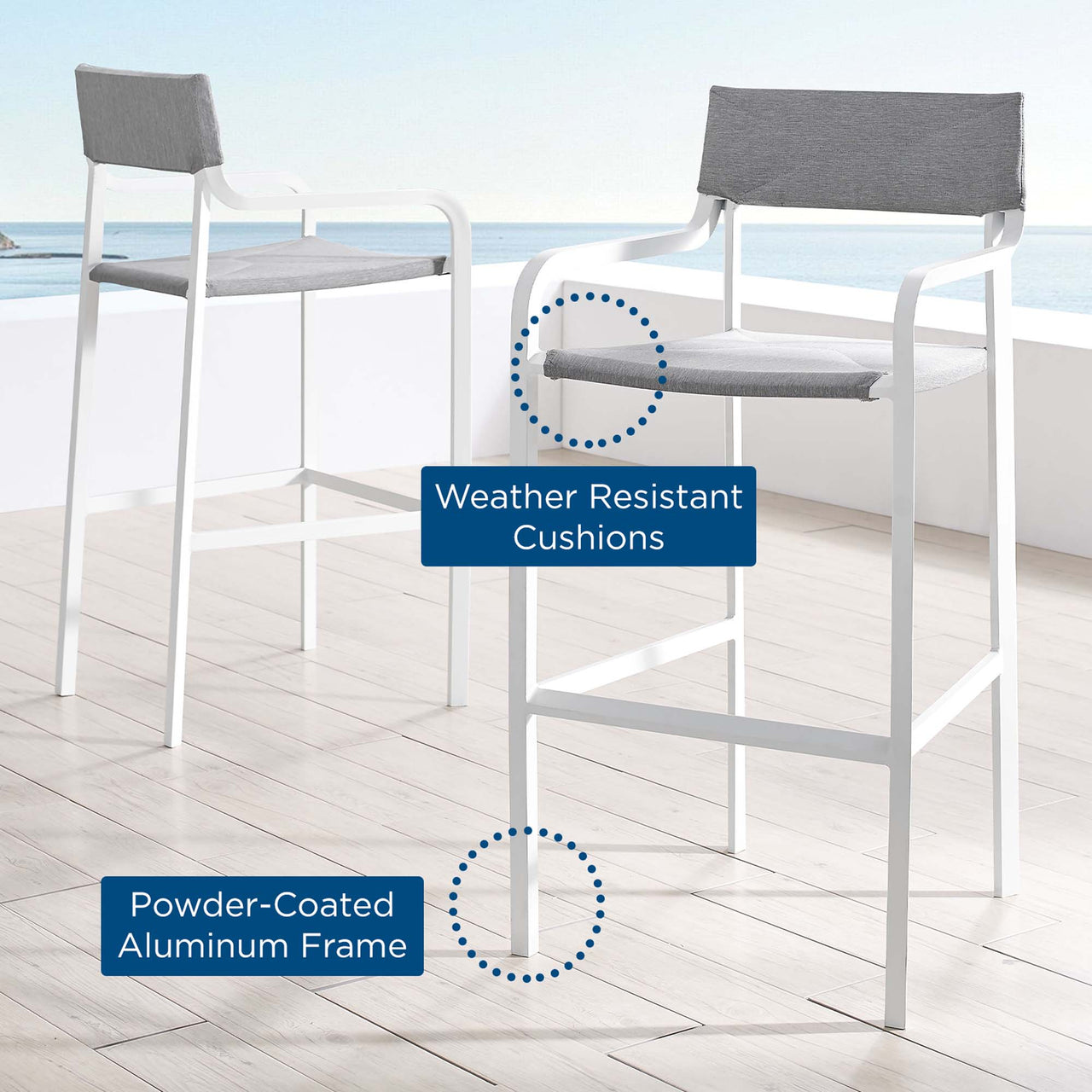 Caelen Alfresco Bar Stool Set of 2, Gray
