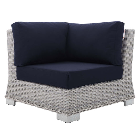 Corvara Sunbrella® Alfresco Woven Corner Chair | Outdoor Modular Sectional Component, Light Gray & Navy