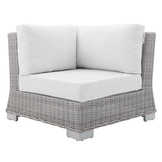 Corvara Sunbrella® Alfresco Woven Corner Chair | Outdoor Modular Sectional Component, Light Gray & White