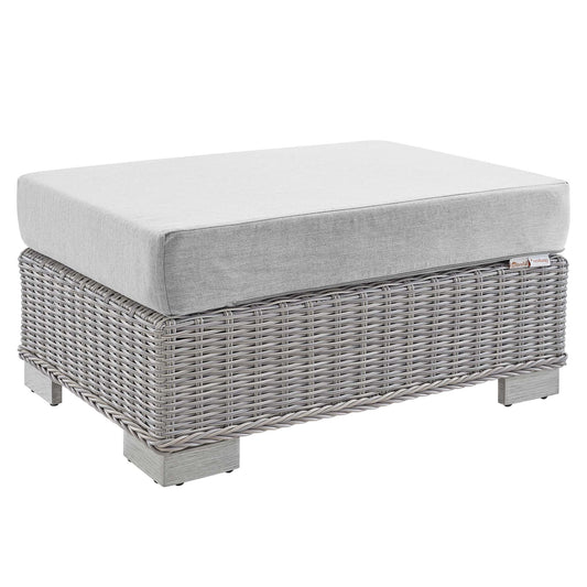 Corvara Sunbrella® Alfresco Woven Ottoman | Outdoor Modular Sectional Component, Light Gray & Gray