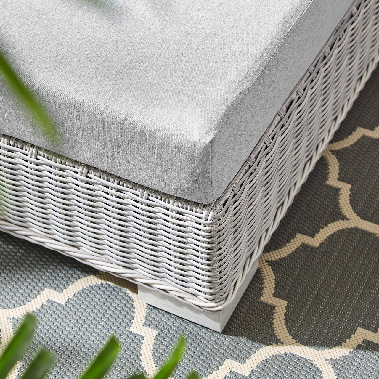 Corvara Sunbrella® Alfresco Woven Ottoman | Outdoor Modular Sectional Component, Light Gray & Gray