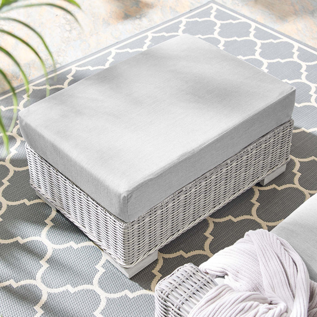 Corvara Sunbrella® Alfresco Woven Ottoman | Outdoor Modular Sectional Component, Light Gray & Gray