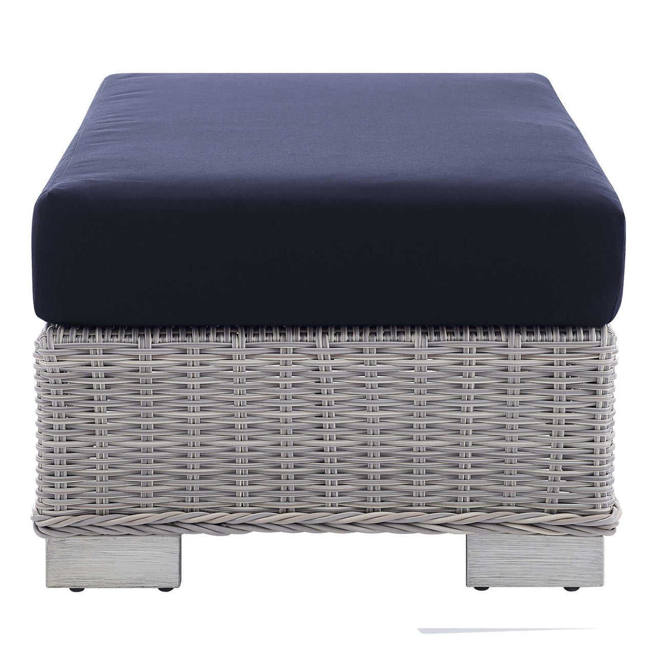Corvara Sunbrella® Alfresco Woven Ottoman | Outdoor Modular Sectional Component, Light Gray & Navy