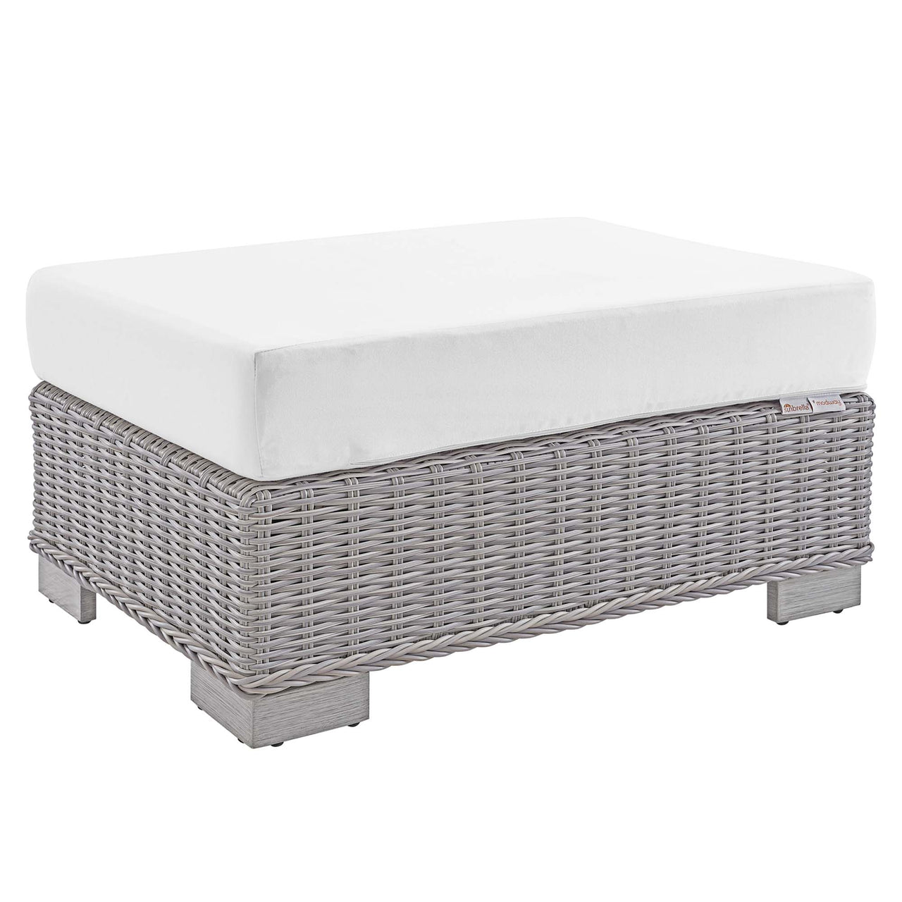 Corvara Sunbrella® Alfresco Woven Ottoman | Outdoor Modular Sectional Component, Light Gray & White