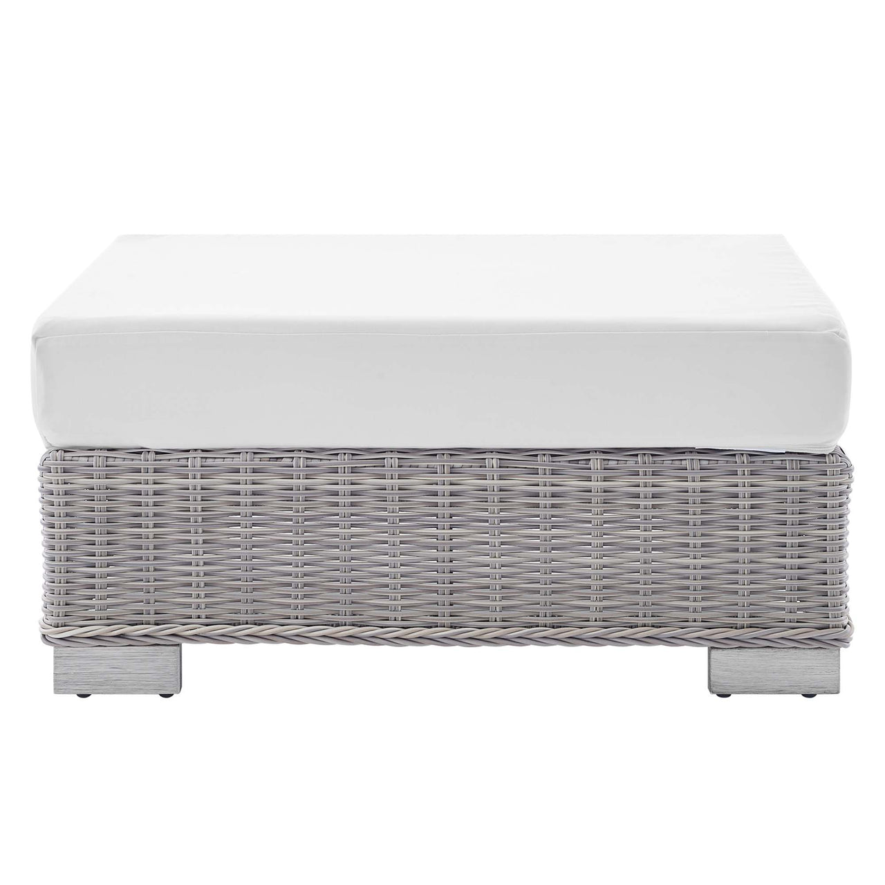 Corvara Sunbrella® Alfresco Woven Ottoman | Outdoor Modular Sectional Component, Light Gray & White