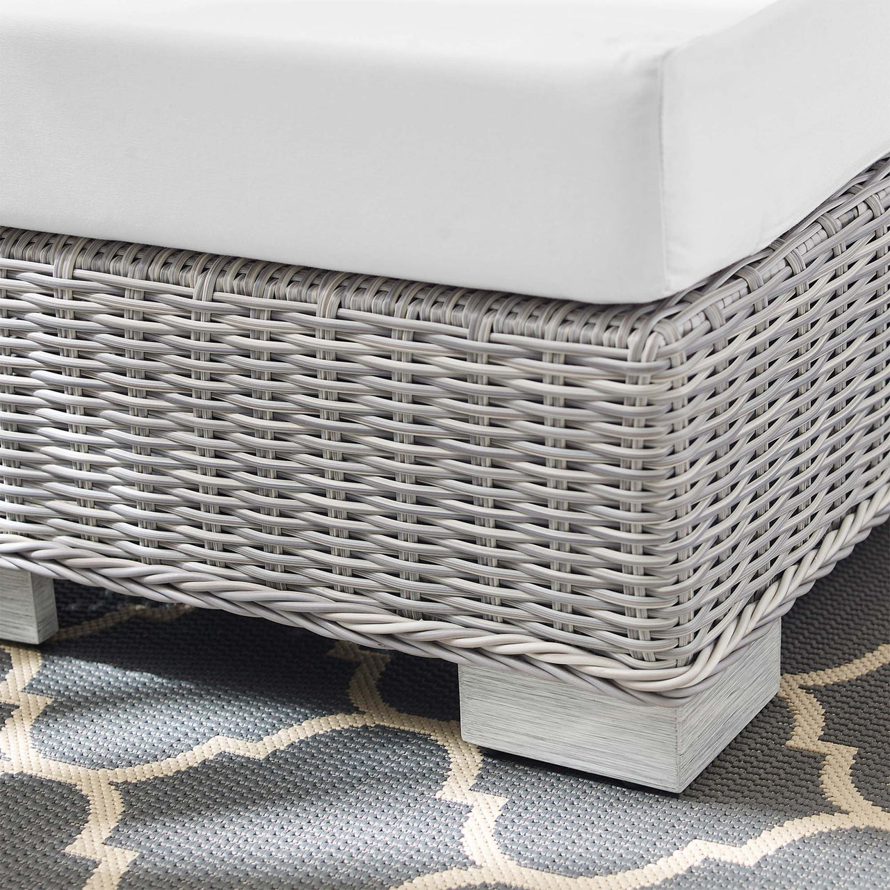 Corvara Sunbrella® Alfresco Woven Ottoman | Outdoor Modular Sectional Component, Light Gray & White
