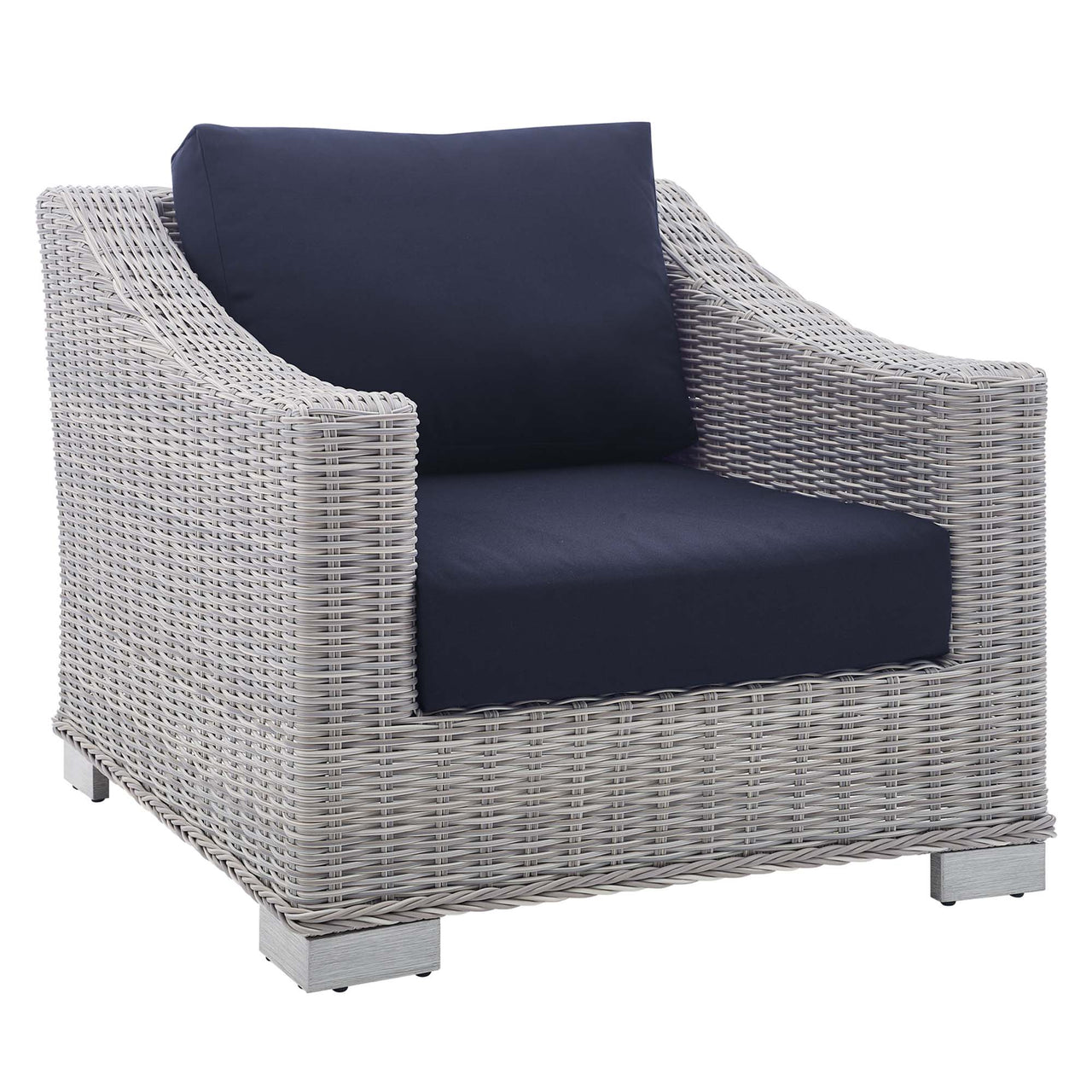 Corvara Sunbrella® Alfresco Woven Armchair, Light Gray & Navy