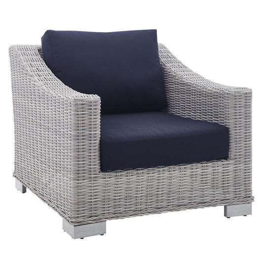 Corvara Sunbrella® Alfresco Woven Armchair, Light Gray & Navy