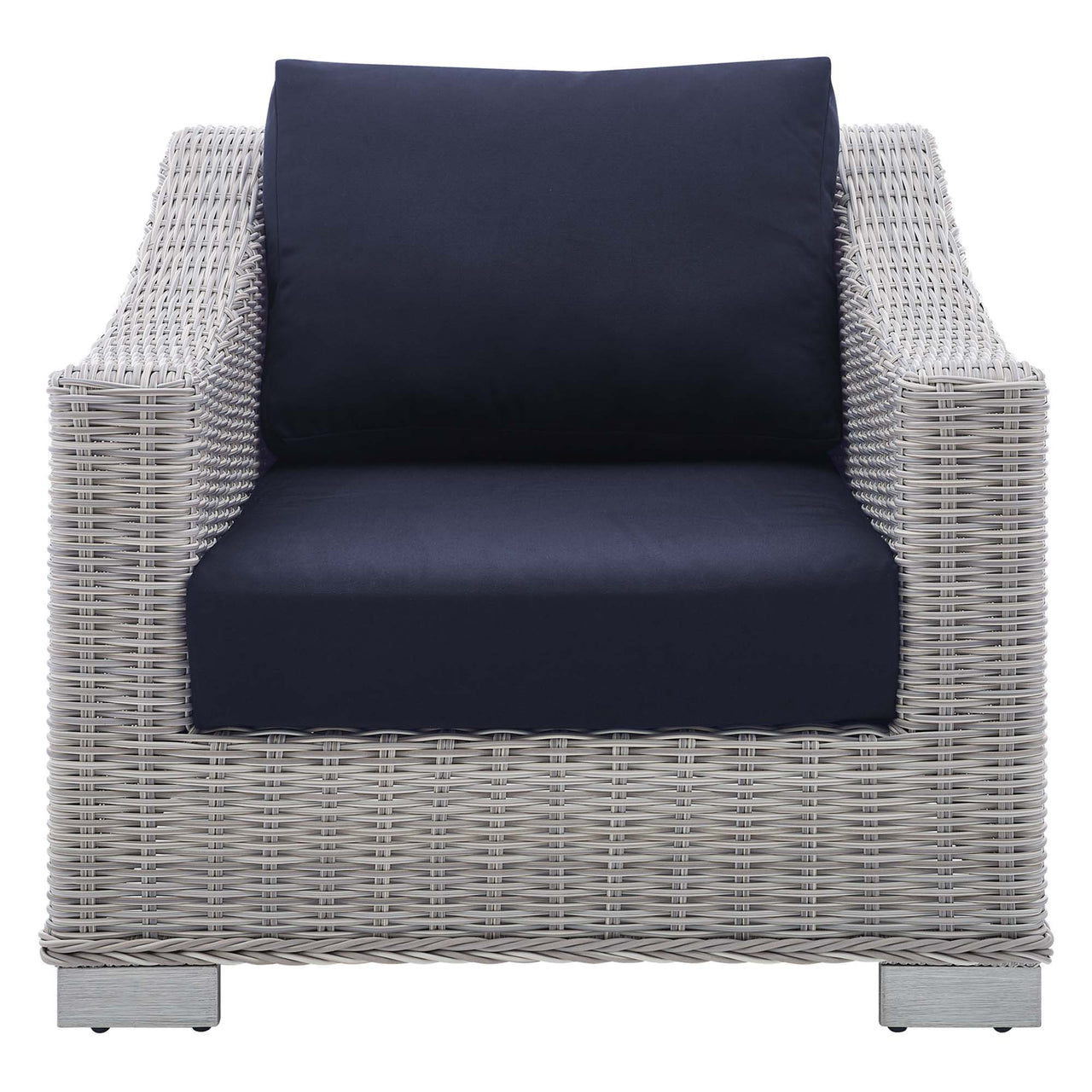 Corvara Sunbrella® Alfresco Woven Armchair, Light Gray & Navy