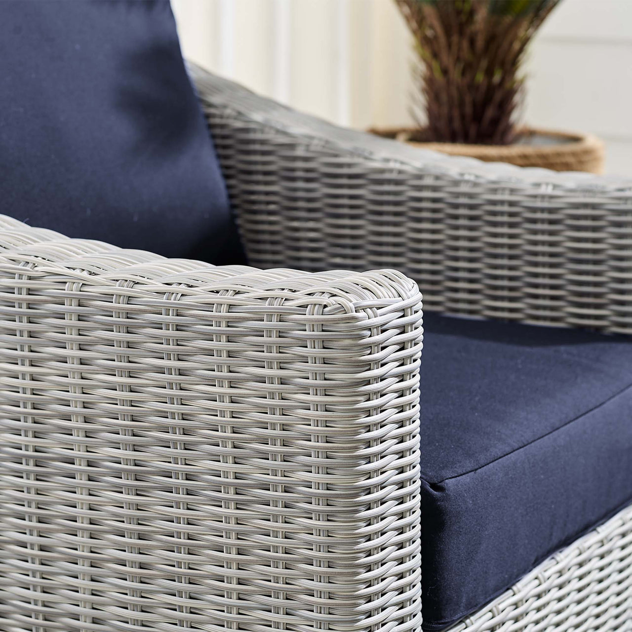 Corvara Sunbrella® Alfresco Woven Armchair, Light Gray & Navy