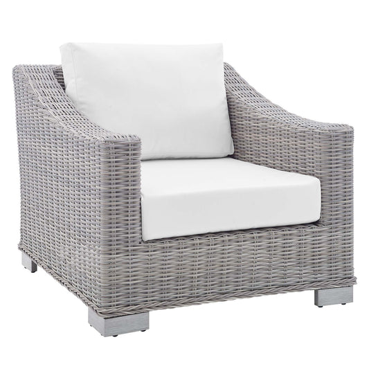 Corvara Sunbrella® Alfresco Woven Armchair, Light Gray & White