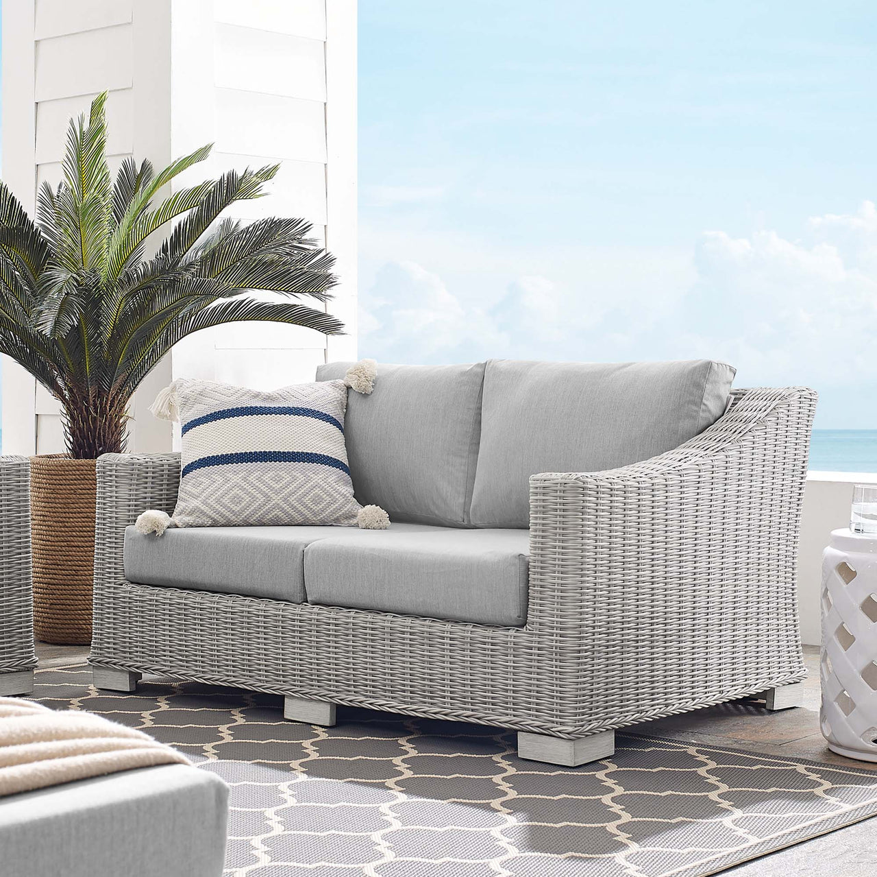 Corvara Sunbrella® Alfresco Woven Loveseat, Light Gray & Gray